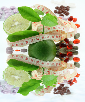 citron vert, mètre ruban régime et nutriments minceur